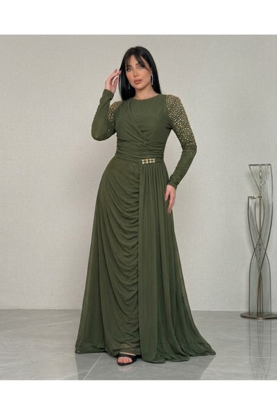 Generic Brand فستان سهرة زيتونة الملكة دريبيل كريستال ملكي
