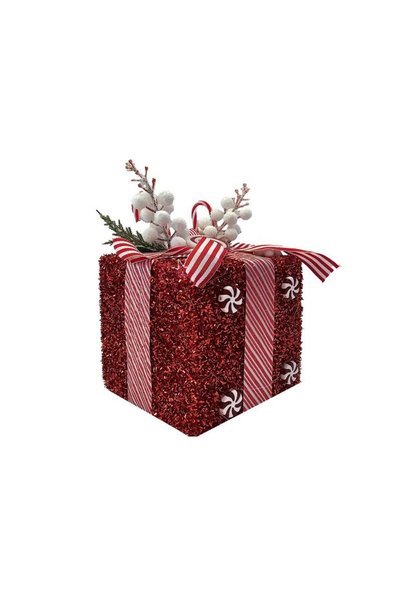Jumbo Cadou Decorativ de Craciun din Beteala Rosie cu Panglica Candy 15x15x18cm