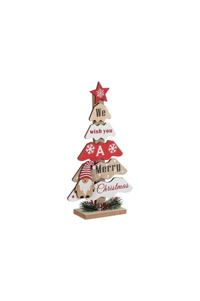 Jumbo Decoratiune de Craciun din Lemn Brad cu Mesaje Gnome 25.5cm