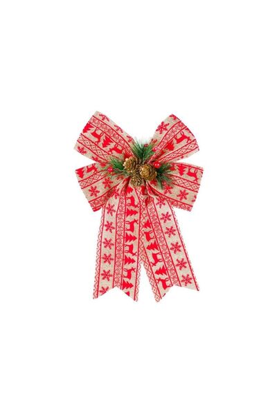 Jumbo Funda Decorativa de Craciun Bej cu Detalii Rosii 32cm