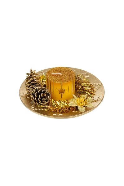 Jumbo Decoratiune de Craciun cu Lumanare Aurie 14cm