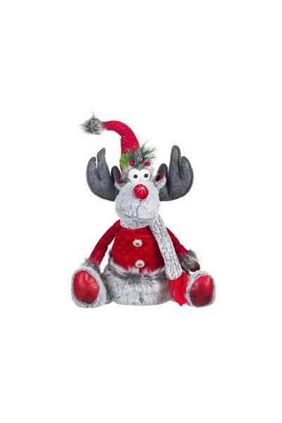 Jumbo Figura Decorativa Cerb de Craciun Haina Rosie Caciula Paiete 48cm