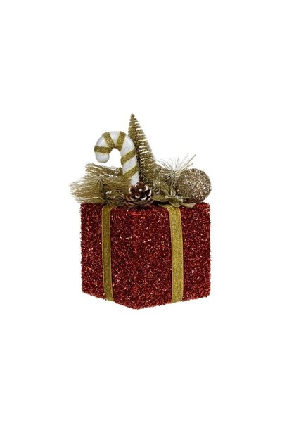 Jumbo Decoratiune de Craciun Cadou cu Tinsel Rosu Ornamente Aurii Conuri 14x1...