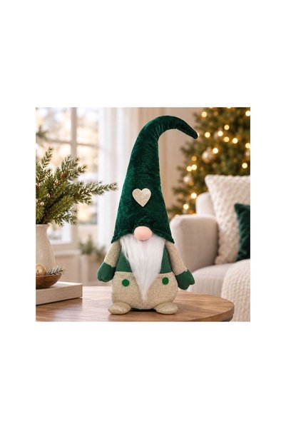 Jumbo Figurina Decorativa de Craciun Gnome cu Caciula Verde 48cm