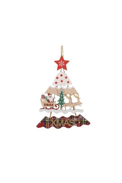 Jumbo Decoratiune Suspendabila din Lemn de Craciun Brad cu Sanie & Tesatura i...