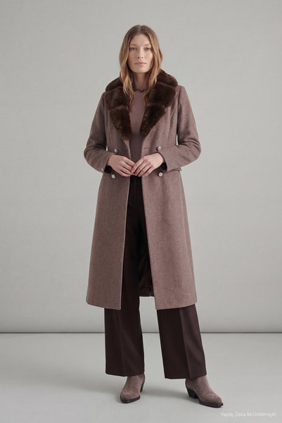 Zühre Fur Collar Pocket Detailed Brown Coat 13929