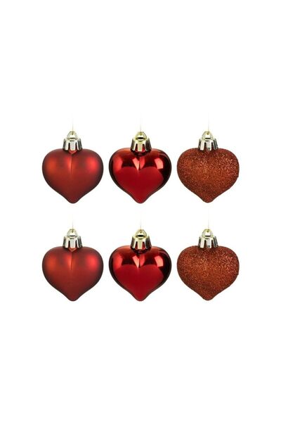 Jumbo Set Ornamente de Craciun Inimi Rosii Mat Stralucitoare Glitter 5cm - 6buc