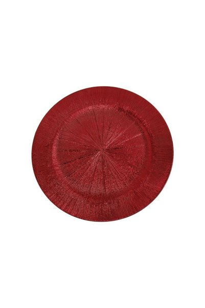 Jumbo Platou Decorativ Rotund din Plastic Rosu cu Model Ø33cm