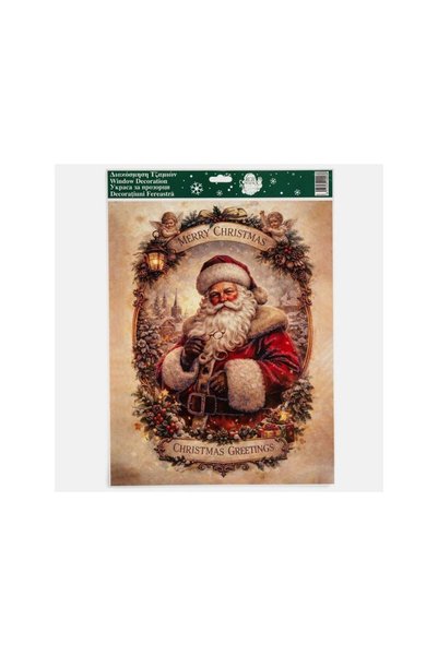 Jumbo Autocolant de Craciun pentru Geam cu Mos Craciun Vintage 30x42cm