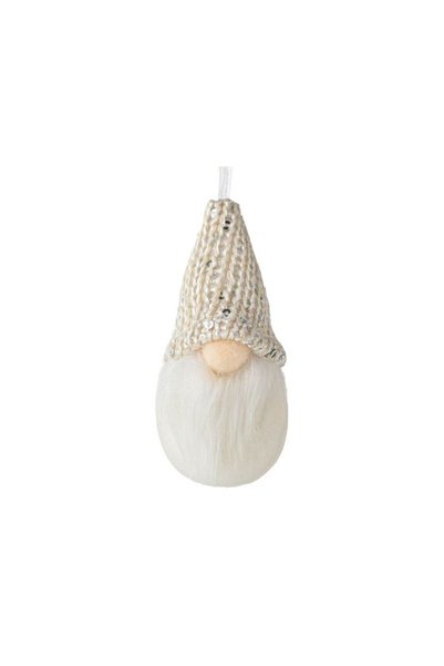 Jumbo Ornament Brad de Craciun Gnome Alb Ecru cu Caciula Impletita 5x10cm