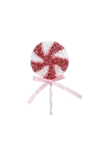 Jumbo Ornament Brad de Craciun Stick Acadea Roz Alba cu Beteala Ø10x37cm
