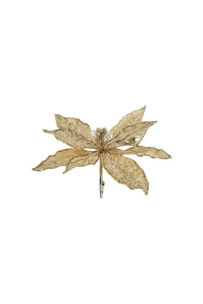 Jumbo Floare Decorativa de Craciun Aurie Shiny Frosty cu Clips 27cm