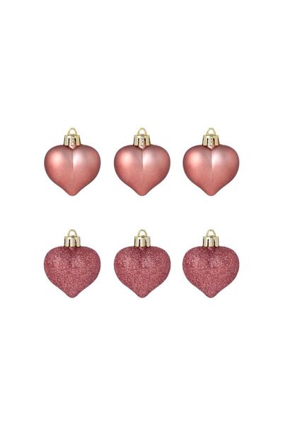 Jumbo Set Ornamente de Craciun Inimi Rose Gold Mat Glitter 5cm - 6buc