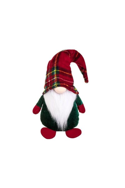 Jumbo Figurina Decorativa de Craciun Gnome cu Caciula Rosie cu Carouri 45cm