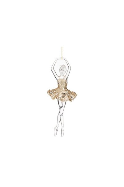 Jumbo Ornament Brad de Craciun Balerina Transparenta Bej cu Glitter 17cm
