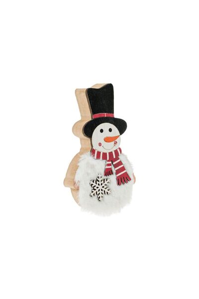 Jumbo Decoratiune din Lemn de Craciun Om de Zapada cu Blana Fulg & Fular 13cm