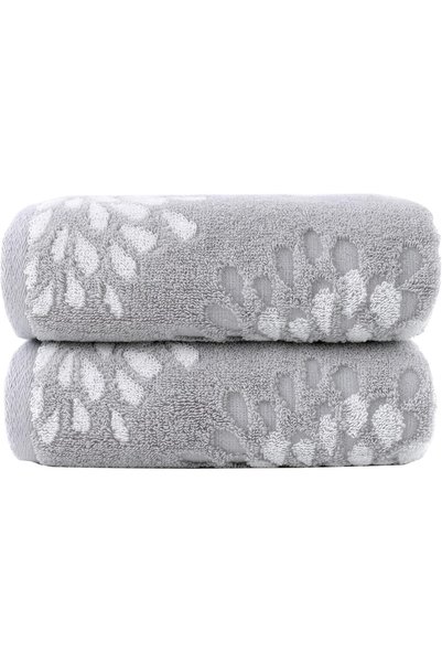 Generic 3D Hydrangea Floral Absorbent Soft Hand Towels Set of 2,Light Grey