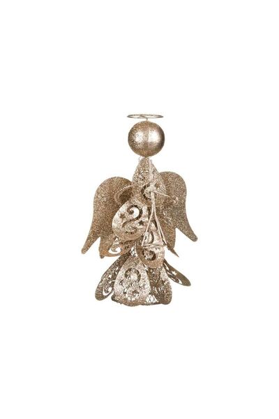 Jumbo Decoratiune de Craciun Metalica Inger cu Trompeta Glitter Bej 21cm