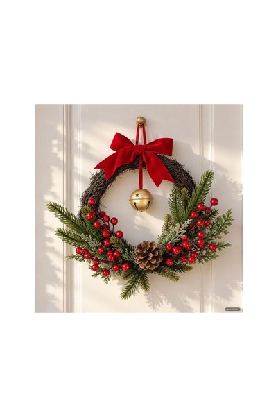 Jumbo Decorative Christmas Wreath with Branches and Bells Ø20cm
