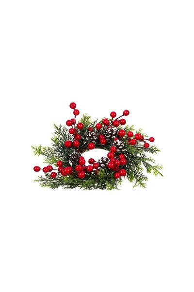 Jumbo Inel Decorativ pentru Lumanare de Craciun Brad Verde Conuri Berries 24cm