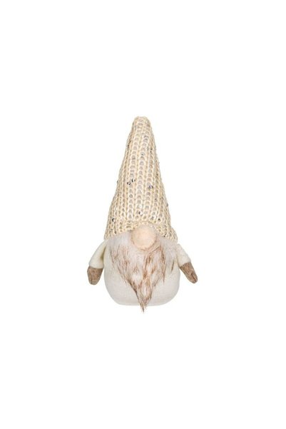Jumbo Figurina Decorativa Gnome de Craciun Caciula Ecru cu Paiete 15cm