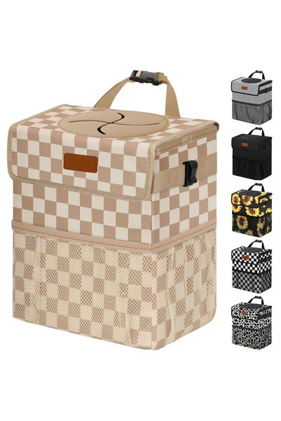 Generic Car Trash Can with Lid Leak Proof Car Accessories for Women