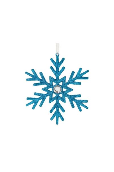 Jumbo Ornament Brad de Craciun Fulg Turcoaz cu Glitter & Strass 10cm
