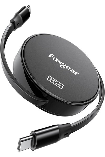 Generic كابل USB C إلى USB C قابل للسحب بقوة 240 واط (3.3 قدم، أسود)
