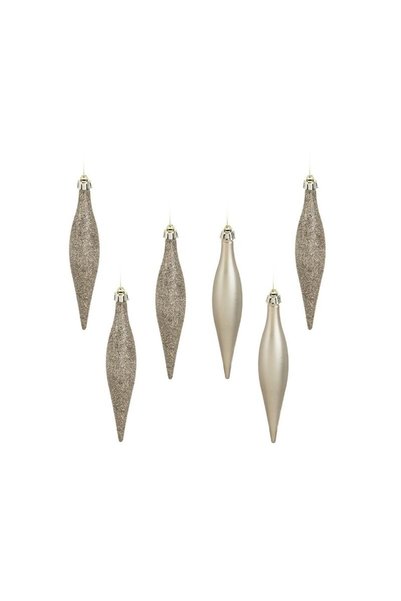 Jumbo Set Ornamente de Craciun Turturi Bej Mat Stralucitori Glitter 16cm - 6buc