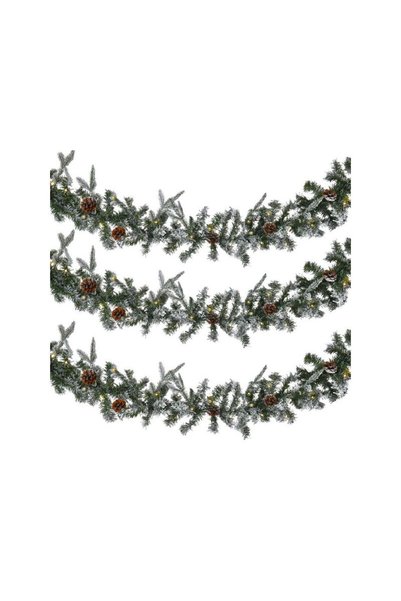 Jumbo Ghirlanda Decorativa de Craciun Verde cu Zapada Conuri 225 Ramuri & LED...