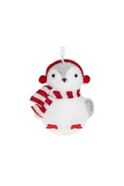Jumbo Ornament Brad de Craciun din Spuma Pinguin Alb cu Fular Rosu cu Dungi &...