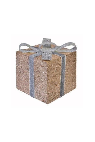 Jumbo Cadou Decorativ de Craciun din Spuma Bej Argintiu & Panglica 13x13x15cm