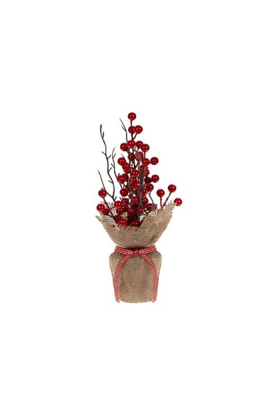 Jumbo Sac Decorativ cu Iuta si Pomusoare Rosii de Craciun 30cm