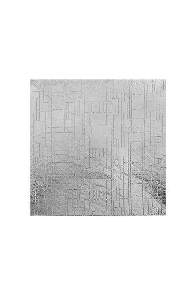 Jumbo Platou Decorativ Patrat din Plastic Argintiu cu Model Liniar 30x30cm