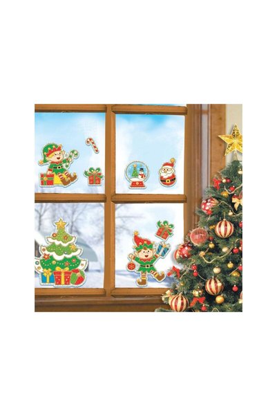 Jumbo Christmas Decorative Stickers Colorful Elves Santa Claus Tree 18x17.5cm