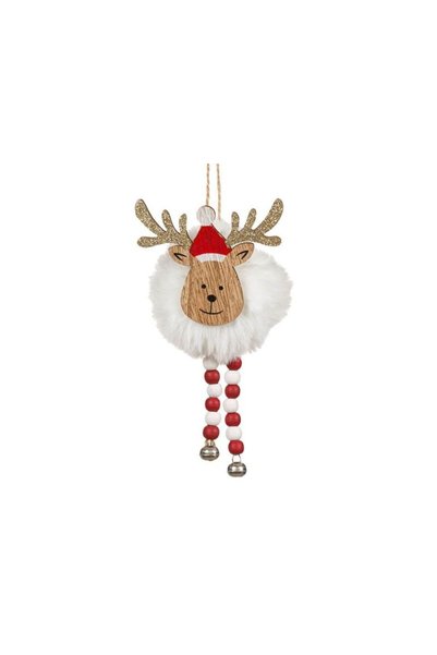 Jumbo Ornament de Craciun Cerb Alb Pompon 19cm