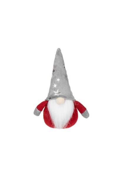 Jumbo Figurina Decorativa de Craciun Gnome cu Caciula Gri Rosie Alba Stele 15cm