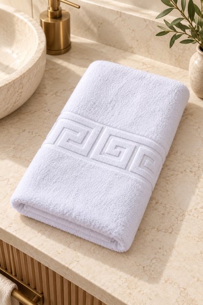 RALEX PUCIOASA Prosop Greek Border, 100% bumbac, 700 g/m², optic alb, 70x140cm