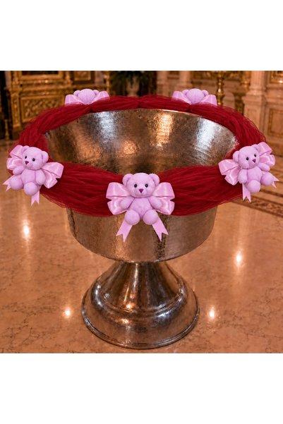 LoreBebe Decor pentru cristelnita de botez LORE BEBE, tulle rosu, aranjament ...