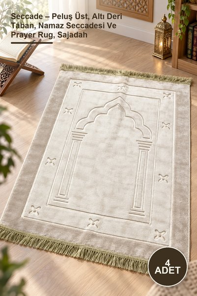 Yenilig 4 Pieces of Prayer Mats – Plush Top, Leather Base, Prayer Mat and Pra...
