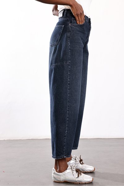 5in1Canpolat Koyu Mavi Dikiş Detaylı Barrel Jean 557