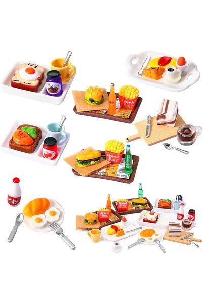 Generic مجموعة من 7 قطع من ملحقات الوجبات السريعة المصغرة لبيت الدمى، تشمل ها...