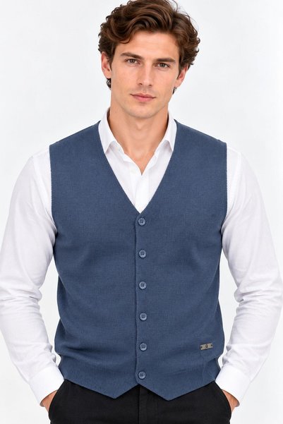 CLASSİCS MEN Ανδρικό πλεκτό γιλέκο με κουμπιά Avşar Slim Fit - 7814