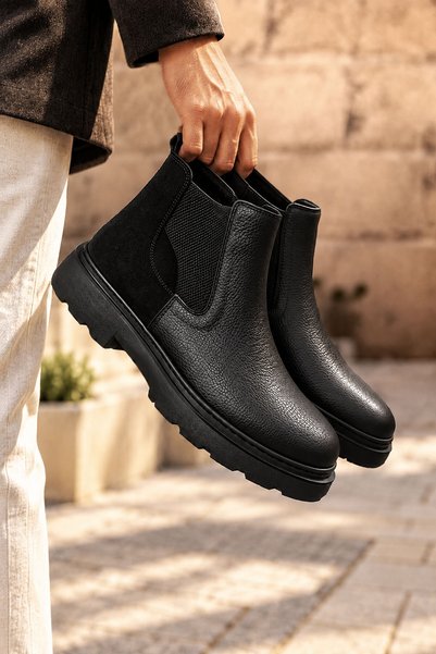 BIG KING Vanguard Suede Detail Genuine Leather Men's Chelsea Boots