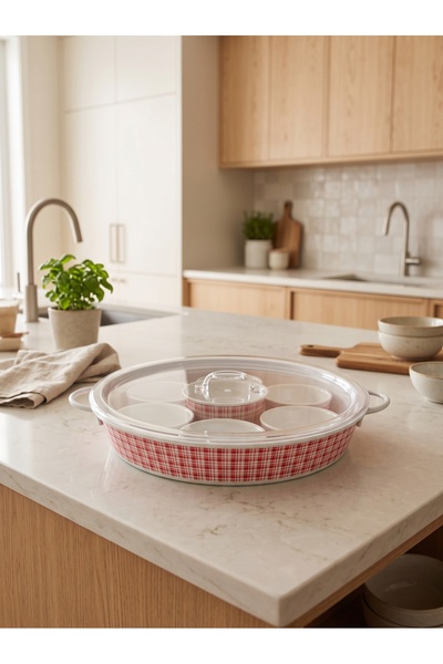 Generic Brand Breakfast Tray with 7 Individual Bowls and Cover for Serving Fo...