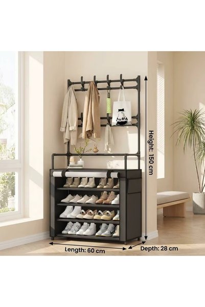 Generic Multifunctional Black Shoe Rack 171x80x30 cm, with Dust Cover, Shoe a...