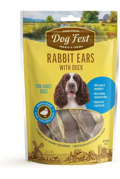 Dog Fest وجبة خفيفة للكلاب البالغة على شكل أذن أرنب محشوة بالبط، 90 جرام (3.1...