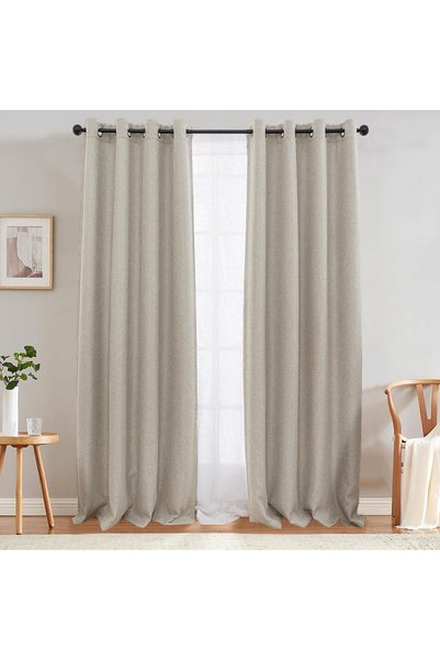 Generic Linen Curtains Grommet Window Drapes 132x274CM Beige 2 Panels