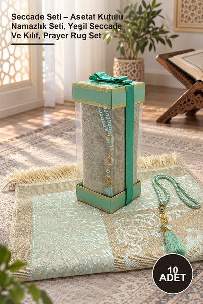 Yenilig 10 Piece Prayer Rug Set – Prayer Rug Set with Acetate Box, Green Pray...
