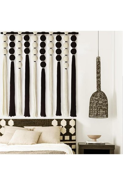 Generic Macrame Wall Hanging Black White Sphericity Fiber Yarn Art 39"W*39"L ...
